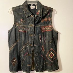 Dark wash embellished front/back denim shirt/vest. Western Cow Girl Vibes Unique
